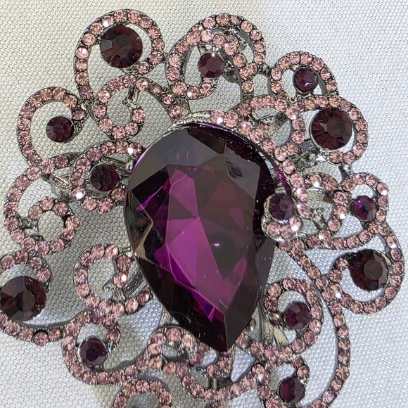 Vintage Silver With Purple Brooch Pin Pendant - Picture 4 of 8